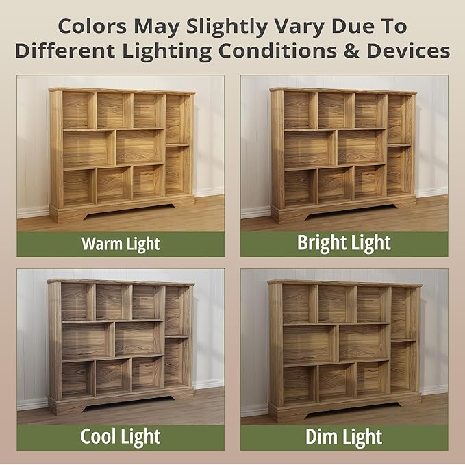 10-Cube Storage Bookcase, Modern 3-Tier Wooden Storage Organizer Open Bookshelf with Base for Living Room, Bedroom, Home Office