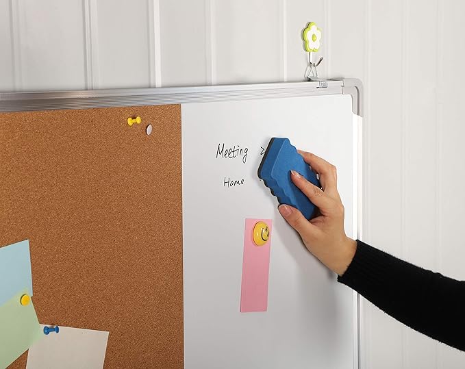 Combination Whiteboard Bulletin Board Set - Dry Erase/Cork Board 30x20 in with 1 Magnetic Dry Eraser, 4 Markers, 4 Magnets and 10 Thumb Tacks - Combo Tack Board White Board for Home Office Desk