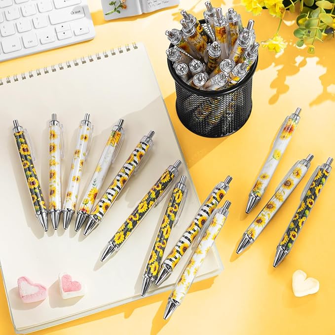 Thenshop 50 Pcs Sunflower Pens Bulk Sunflower Theme Gel Ink Ballpoint Pens Flowers Party Favors Appreciation Gifts for Mom Nurse Employee Office Summer Holiday