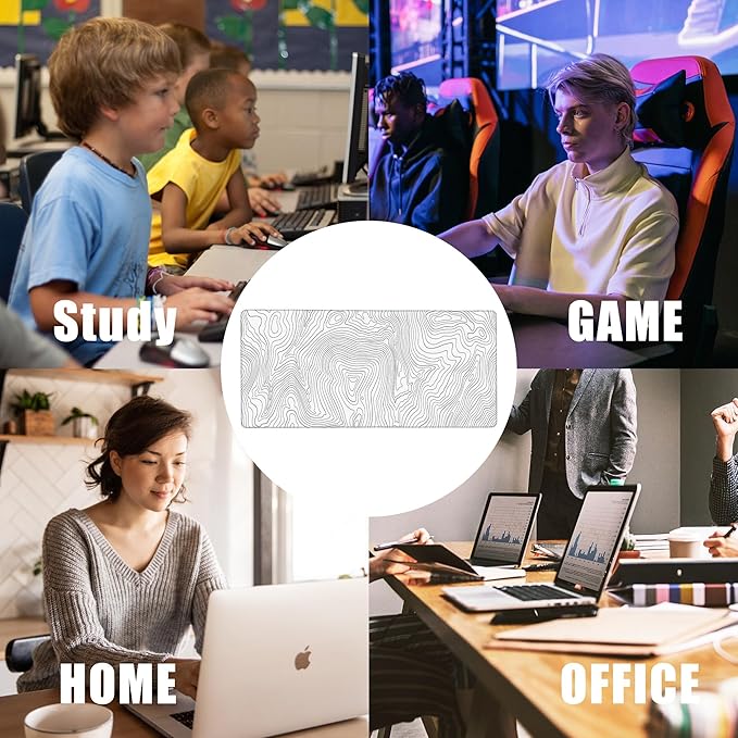 Mouse Pad,Topographic Line Desk Mat for Desktop,Desk Pad with Non-Slip Base and Stitched Edge,Extended Mousepad for Office and Home 35.4X15.7 Inch