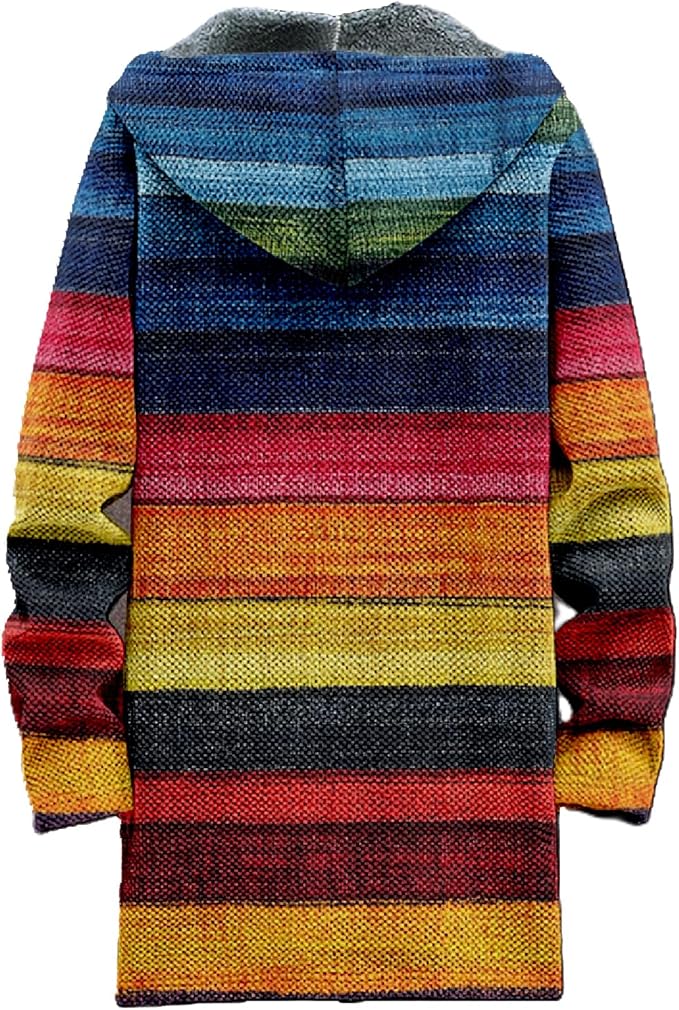 MARSVOVO Mens Cardigan Sweater Cool Graphic Lined Fleece Long Coat Zip With Pockets Fashion Coat Warm Fitted Jacket