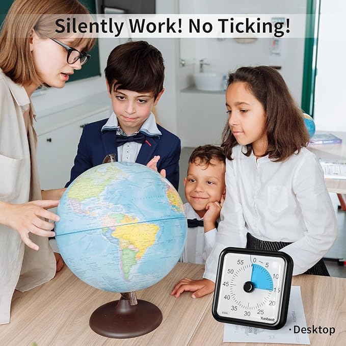 Yunbaoit 16cm Classroom Visual Timer with Optional Alert Modes, 60 Minute Oversize Visual Countdown Timer for Kids and Adults, Silent Magnetic Kitchen Timer with Kickstand(Black Blue)