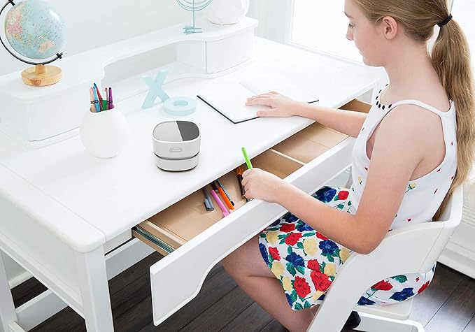 ODISTAR Desk Vacuum Cleaner with Wireless Charger, Mini Table dust Sweeper Energy Saving,Endurance up to 400 mins, Cordless&360º Rotatable for Keyboard/Home/School/Office (White Wireless Charger)