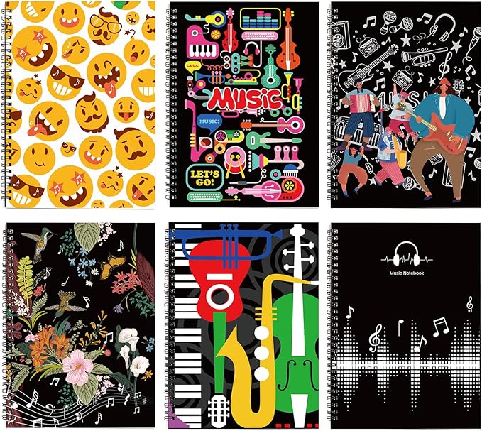 MAXCURY Blank Sheet Music Composition Manuscript Staff Paper Art Music Notebook Black 100 Pages 26x19cm (FunnyEmojis/White)