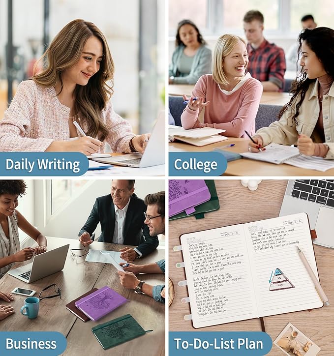 Lined Journal Notebook for Women Men, A5 Hardcover Leather Journals for Writing, 200 Pages Thick Paper, Daily Journal Notebook for Work, School, Note Taking, Business, Travel, College Ruled