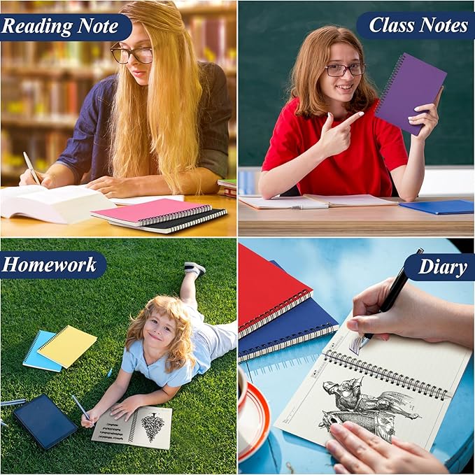 Leelosp 12 Pack Small Spiral Notebook A5 Lined College Ruled Spiral Journal Notebook 5.5 x 8.3 Inch Kraft Cover, 120 Pages for Work Students Office Business(Colorful)