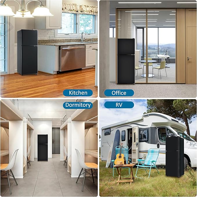 Mini Fridge with Freezer 4.9 Cu. Ft 2 Door Refrigerator, Dorm Fridge with 7 Adjustable Thermostat & Shelves, Compact Mini Refrigerator Freezer for RV, Kitchen, Office, Black