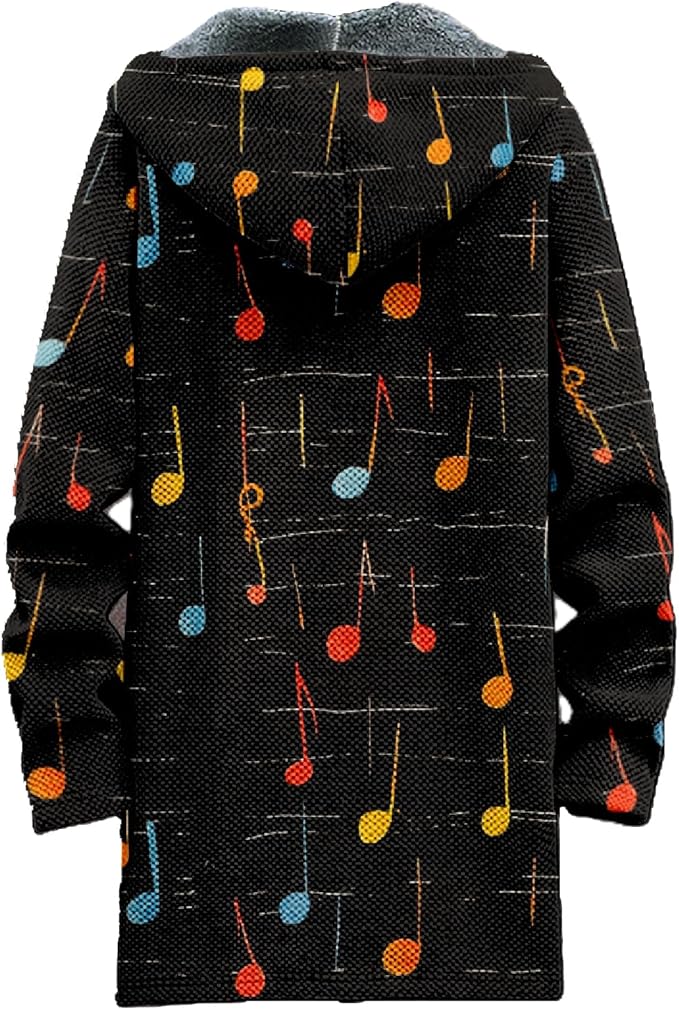 MARSVOVO Mens Cardigan Sweater Cool Graphic Lined Fleece Long Coat Zip With Pockets Fashion Coat Warm Fitted Jacket