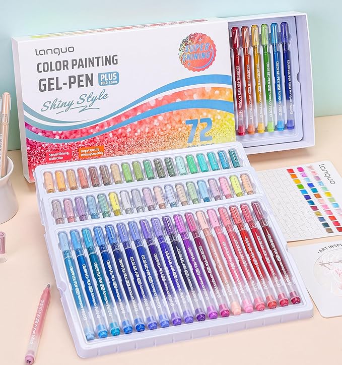 Glitter Gel Pens, 72 Pack Colored Pens for Black Paper & White Paper, 1.0mm Point Pens, Large Capacity Ink Pens for Coloring, Writing, Drawing, Journaling, Note Taking, School, Office, Home