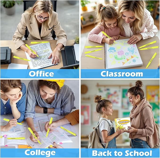 Highlighters Bulk - Quick-Dry No Bleed Markers for Office Classroom School Supplies Adults Kids Teachers Students (Yellow, 60)