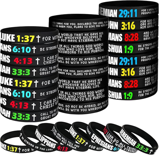 96 Pieces Bible Verses Silicone Bracelets Religious Rubber Wristbands Inspirational Messages Wrist Bands Colored Silicone Presents Bible Wristbands for Men Women Teenagers Teachers