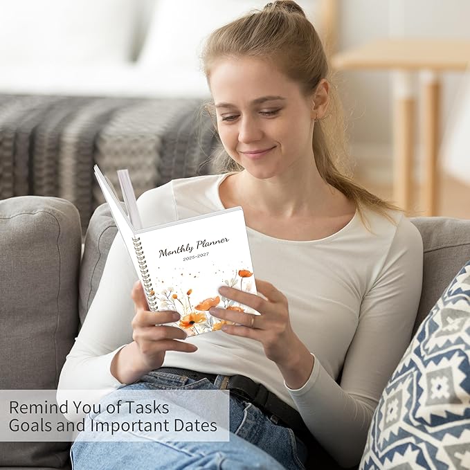 Monthly Planner 2025-2027, Simplified Monthly Calendar Planner, 24 Months Calendar, July 2025 - June 2027, 7.3" * 9.5", Waterproof Cover with Spiral Bound, for Office, School