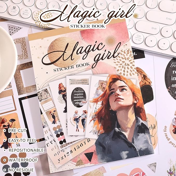 Magic Girl Decal Stickers Book For Planners, Calendars, Journals, Vision Boards, Projects, Laptop & Water Bottles – Premium Quality, Hand Drawn, Waterproof – Scrapbook Accessories For Women - 24 Pages