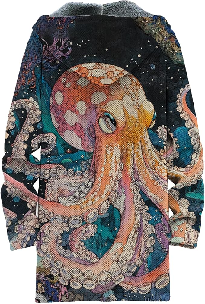 MARSVOVO Mens Cardigan Sweater Cool Graphic Lined Fleece Long Coat Zip With Pockets Fashion Coat Warm Fitted Jacket