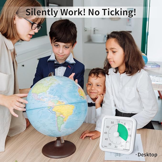 Yunbaoit 16cm Classroom Visual Timer with Optional Alert Modes, 60 Minute Oversize Visual Countdown Timer for Kids and Adults, Silent Magnetic Kitchen Timer with Kickstand(White Green)
