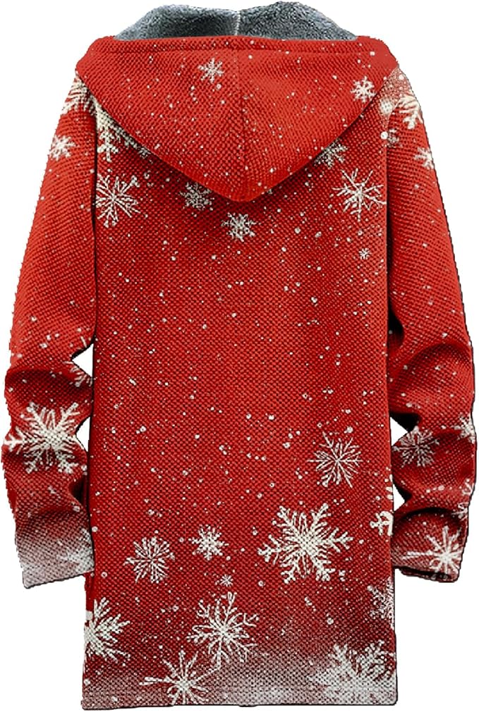 MARSVOVO Mens Cardigan Sweater Cool Graphic Lined Fleece Long Coat Zip With Pockets Fashion Coat Warm Fitted Jacket