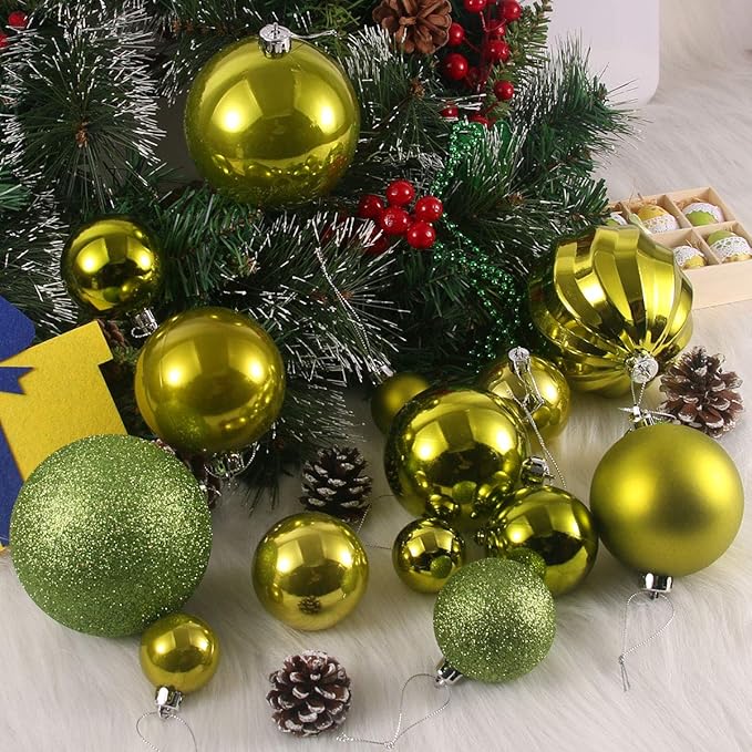 Lime Green 1.6" Small Christmas Balls Christmas Tree Decoration Ornaments Shatterproof Hanging Balls for Birthday Halloween Holiday Wedding Decorations Set of 12pcs
