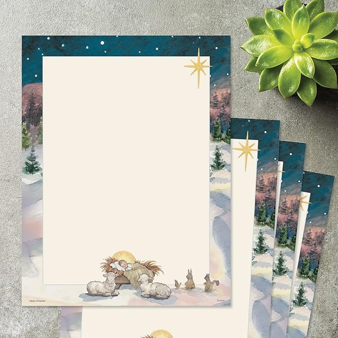 Christmas Tree Manger Stationery - Holiday Letters, Printer Paper, 25 Sheets, 8½ x 11 Inch, by Current