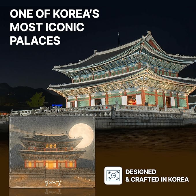 Mouse Pad Office Desk Accessories – PU Leather Mouse Pads for Desk – Anti-Slip Rubber Base with Stitched Edges – Unique Korean Palace Design Computer Pad - 9.5 x 7.9 inches