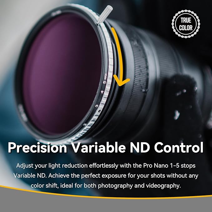 NiSi - 82mm Swift True Color ND-Vario, 1-5 Stops (ND2-ND32) Variable ND Filter, Waterproof Nano Coating Optical Glass, with Lens Filter Case and Lens Cap - Compatible with NiSi Swift System Filters