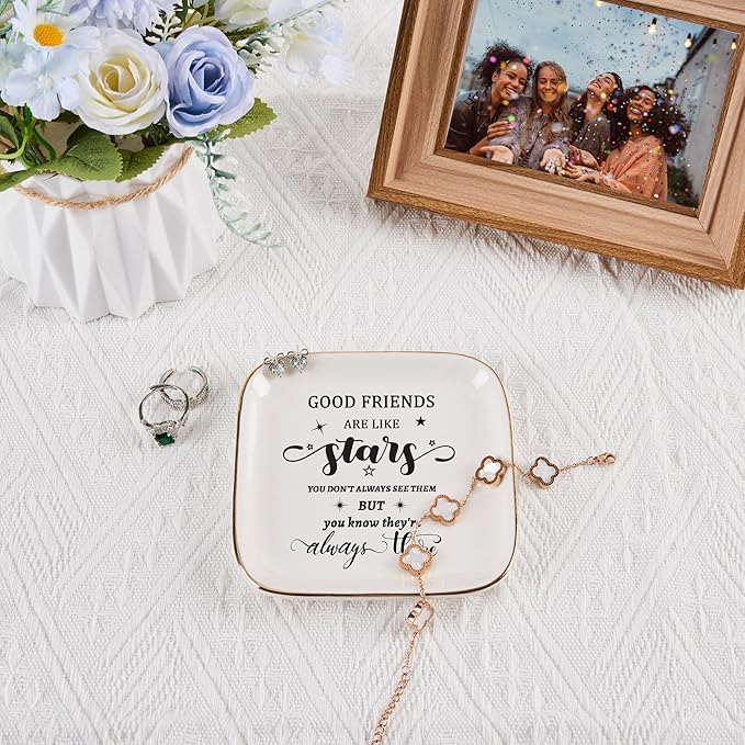 Friend Gifts for Women Trinket Dish Jewelry Tray - Good Friends are Like Star...They're Always There, Unique Friendship Gifts for Women Best Friends Birthday Christmas Valentine Mother's Day