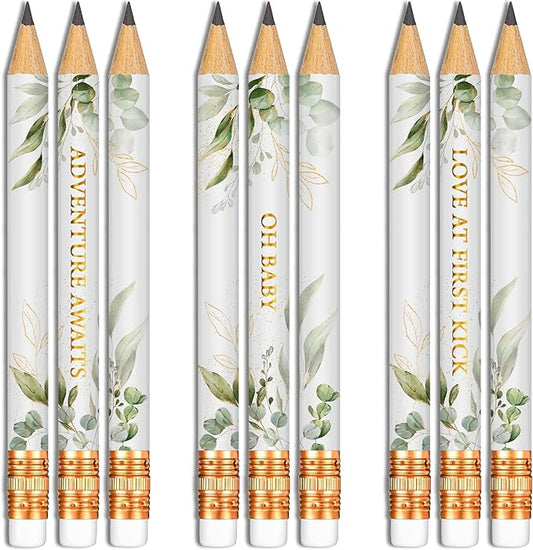 Markt Mini Pencils For Baby Shower Games For Girl Or Boy, Heart Pencils, Small Pencil Set (Greenery, Eucalyptus)
