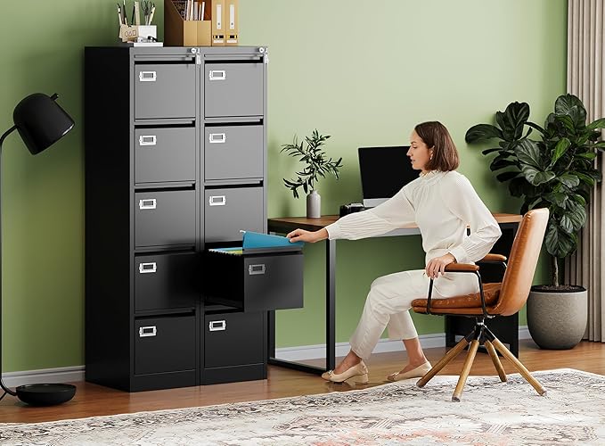 Letaya 5 Drawer File Cabinet with Lock,Metal Office Filing Cabinets for Home Office- Storage A4/F4/Letter/Legal -Assembly Required (Black)