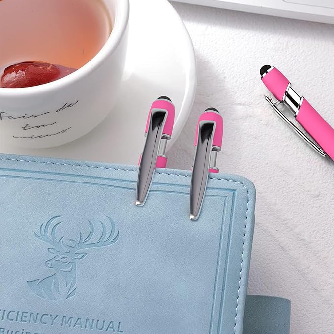 12 PCS 2 in 1 Stylus Ballpoint Pen with Stylus Tip, 1.0 mm Black Ink Metal Pen Stylus Pen for Touch Screens (Silver & Pink)