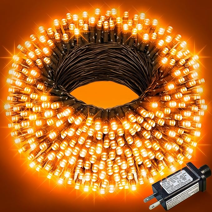 Orange Christmas Lights Outdoor, 66FT 200 LED String Lights for Outside with 8 Modes Waterproof, Plug in Connectable Twinkle Light Green Wire for Indoor Garden Tree Patio Party Decorations