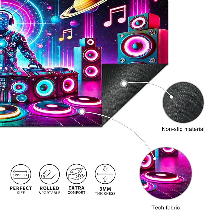 Large Mouse Pad 31.5 x 11.8 Inch Neon DJ Music Desk Mat Extended Keyboard Mousepad Non Slip Waterproof Gaming Desk Pad Futuristic Party Design for Home Office
