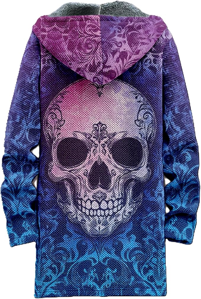 MARSVOVO Mens Cardigan Sweater Cool Graphic Lined Fleece Long Coat Zip With Pockets Fashion Coat Warm Fitted Jacket