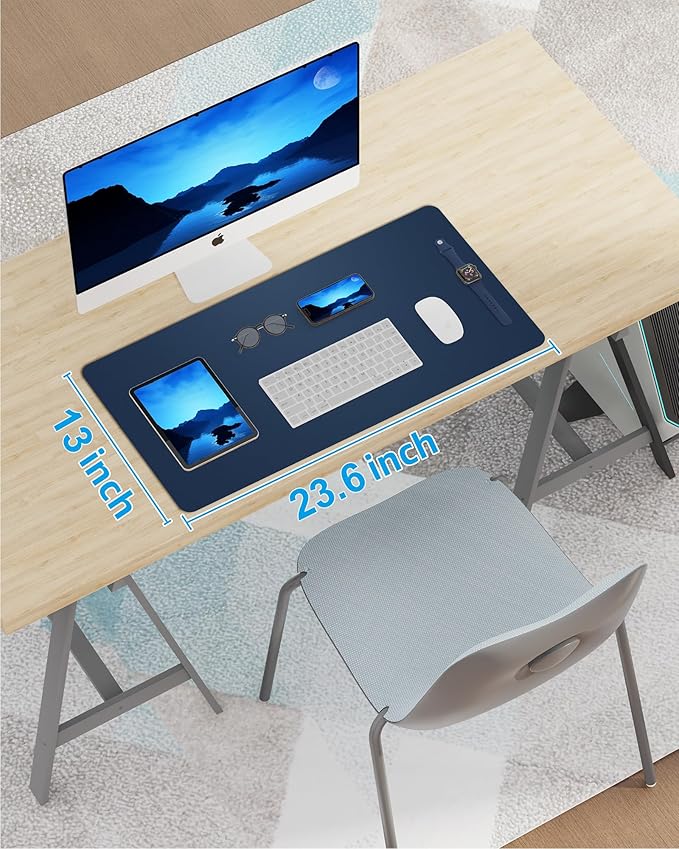 Non-Slip Desk Pad,Mouse Pad,Waterproof PU Leather Desk Protector,Ultra Thin Large Desk Blotter,Waterproof Keyboard mat for Office/Home/Decor(Midnight Blue 23.6" x 13")