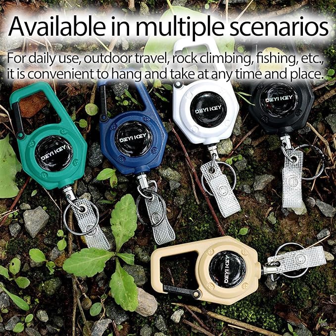 Retractable Keychain Heavy Duty, Multitool Carabiner Badge Holder, Retractable Keychain Clip Id Holder, Tactical ID Badge Reel with 29.5" Steel Retractable Cord, White
