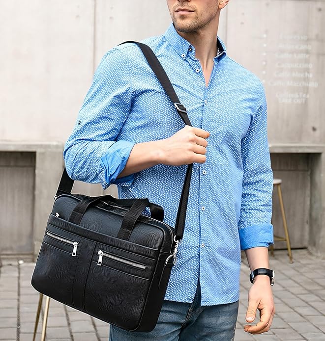Leather Briefcase for Men, 15.6-16.1 inch Laptop Bag, Vintage Handmade Messenger Bag