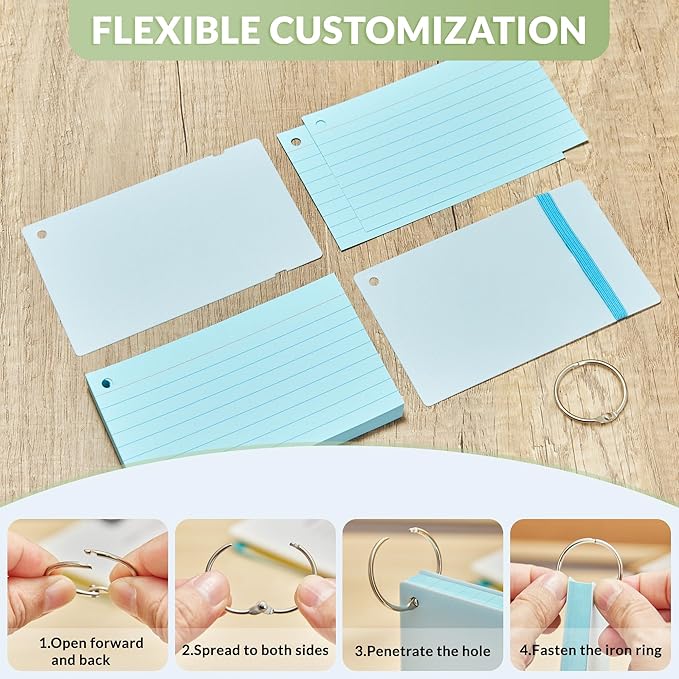 NEEWAY Heavy Weight Colored Ruled Index Cards 3x5, 200 Count Flash Cards with Rings and Cover, Lined Note Cards for Home, Office