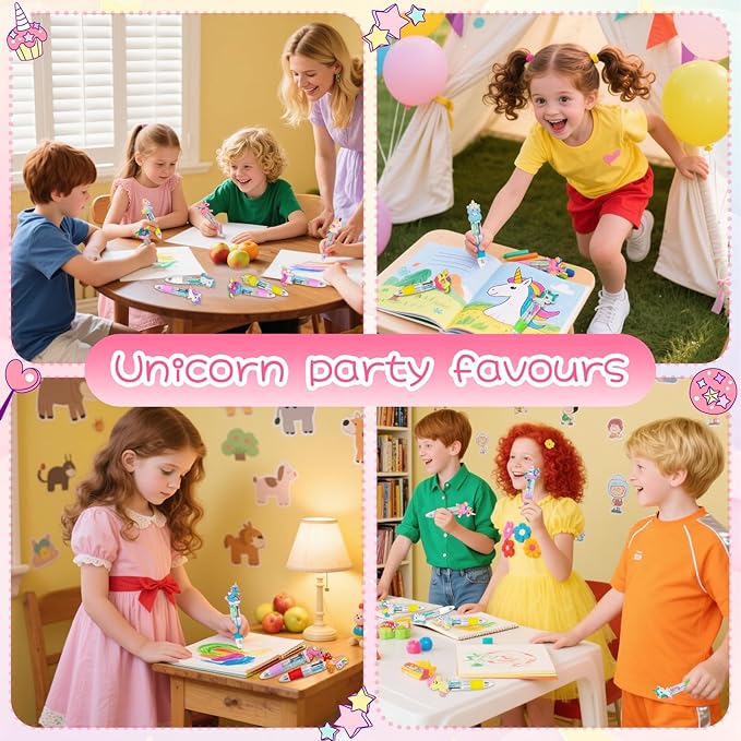 CZWZ 30Pcs Mini Multicolor Pens in One 4-in-1 Cute Pens Bulk for Kids, Ballpoint Pen for Birthdays and Children's Parties, Fun Gifts Assorted Ink Kawaii Pen(unicorn)