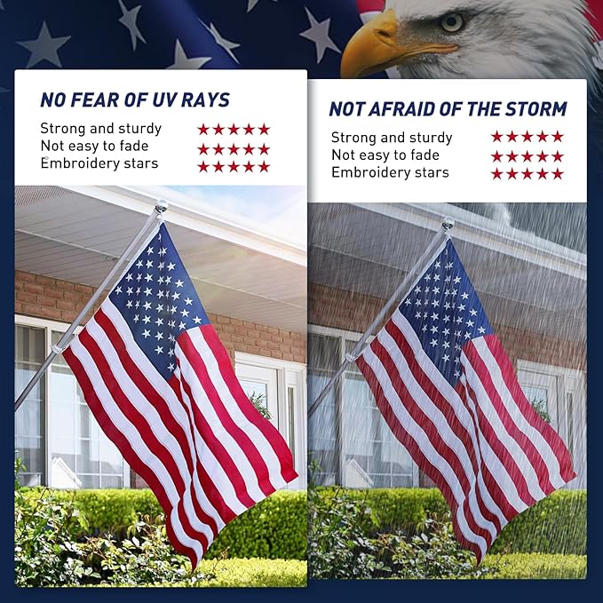 American Flag 5x8 Outdoor, 5x8 Flags Outside, All Weather US Flags with Embroidered Stars Sewn Stripes Brass Grommets, Vivid Color, Polyester USA Flag for Outdoor Indoor (5 by 8 Foot)…