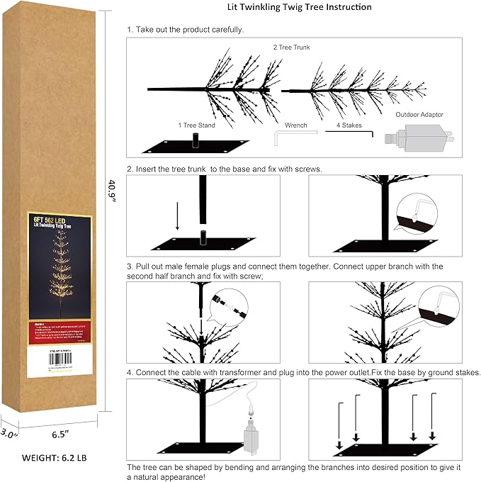 LIGHTSHARE 6FT 325L Lighted Starlit Tree, Warm White, for Home, Festival, Party, and Christmas Decoration, Indoor and Outdoor Use, Brown