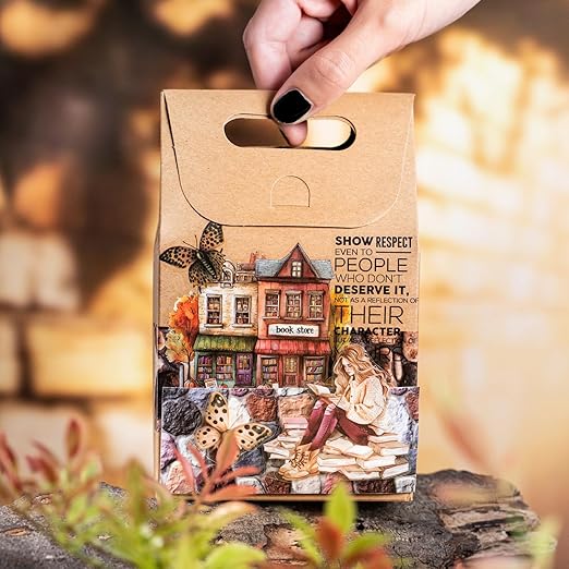 Nature-Inspired Washi Tape Set – 6 Decorative Rolls Featuring Realistic Plant, Pebble, Bark, Moss, and Water Designs for Journaling and Scrapbooking