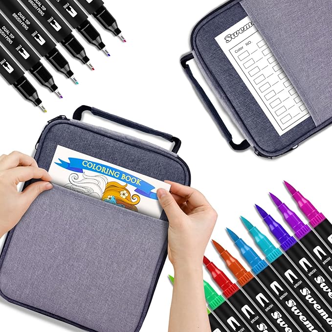 Markers for Adult Coloring Book, 72 Colors Art Markers Set Dual Tip Brush Pen, Coloring Markers Fine Point Artist Drawing Paintings Diaries Journaling Art projects Art Supplies with Case