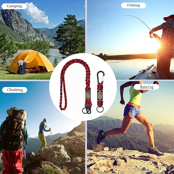 2 Pcs Heavy Duty Braided Paracord Lanyard Keychain with USA Flag, Parachute Rope Necklace Keychains, Braided Strong Lanyard for Outdoor Activities, Camera, Keys, Whistle, Traveling