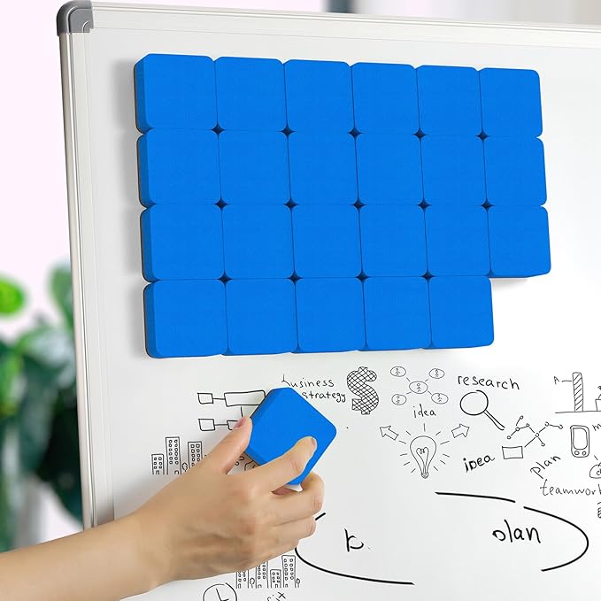 MaxGear Dry Erase Erasers, 24 Pack Magnetic Whiteboard Erasers for Classroom, Mini Whiteboard Cleaning Pads, Chalkboard Wiper Teacher Supplies for School, Office, Home (Blue, 2 x 2 Inch