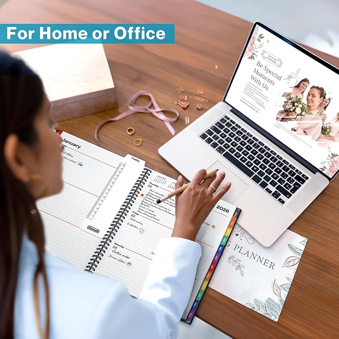 Dunwell Planner Book 2026, 8.5x11 Weekly Monthly Planner, Jan to Dec 2026, Large Calendar Book with Colorful Tabs, Bookmark, Free Stickers, Daily Calendar Planner Organizer