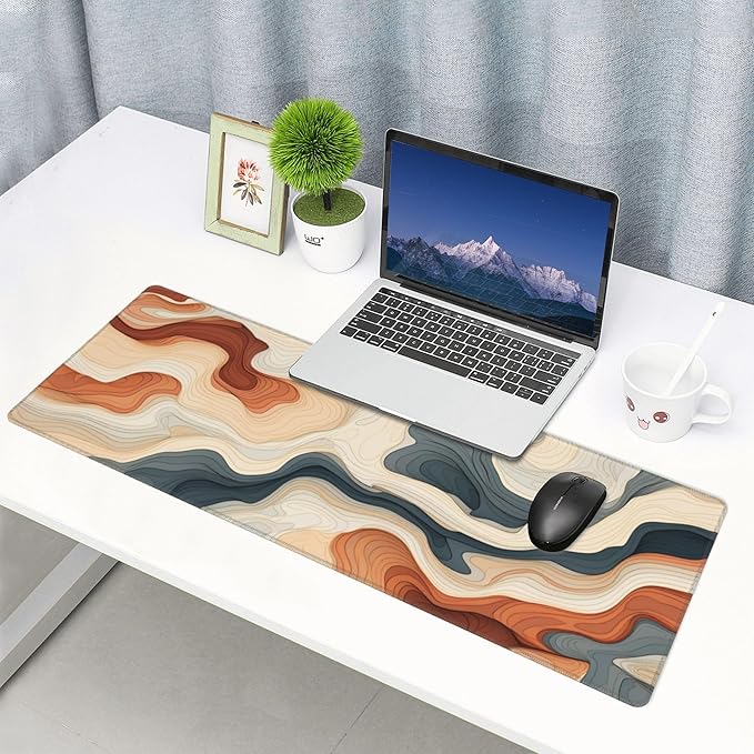 Large Topographical Mouse Pad 31.5 x 12 Inch with Anti-Fray Stitching, Non-Slip Rubber Base, Ideal for Gaming & Office Use