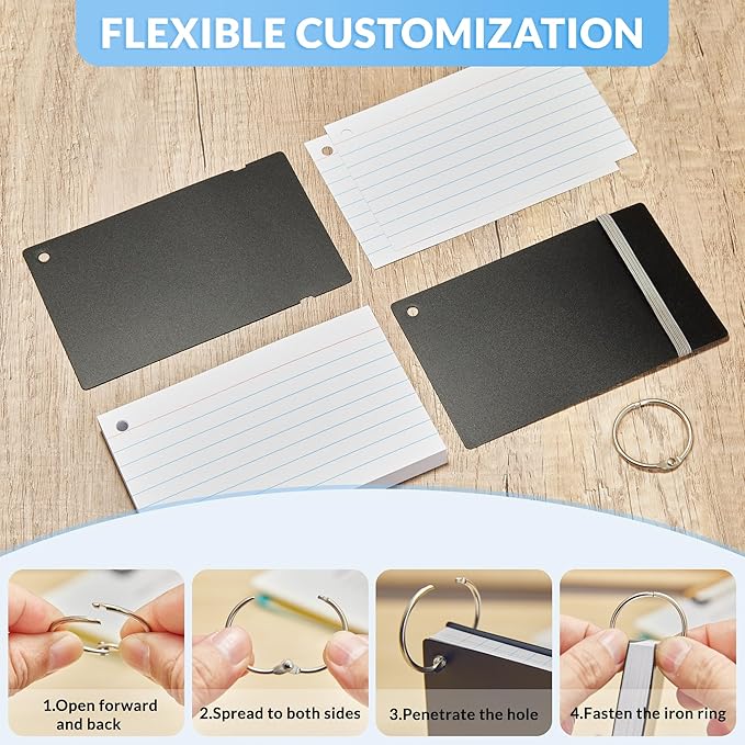 NEEWAY Heavyweight Ruled Index Cards 3x5, 200 Count Flash Cards with Rings and Cover, White Note Cards Lined for Home, Office