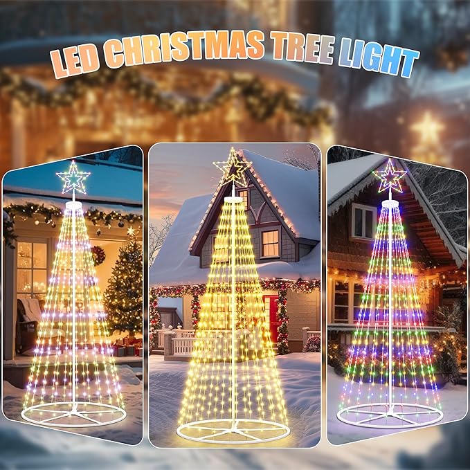 Led Outdoor Christmas Tree, 12 ft Prelit Christmas Tree, Smart Outside Christmastree Light Show App Control with Lights Color Changing Sync APP & Remote Control Christmas Trees Lighting