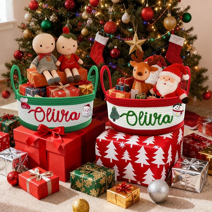 Personalized Christmas Gift Knits Baskets with Name Custom Baby Shower Basket for Newborn Cotton Rope Diaper Caddy Toy Stortage Boxes
