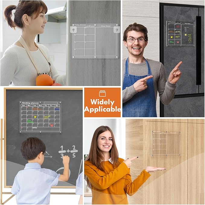 Magnetic Acrylic Calendar for Fridge,1 Pack 9"x13" Clear Fridge Calendar Dry Erase Magnetic Planning Boards Set(Blank Memo Board_Shu)