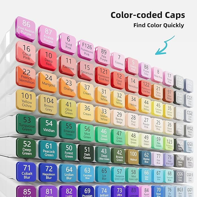 Marking ink 162 Colors Dual Tip Artist Alcohol Markers Set with Carrying Case - Perfect for Coloring, Drawing, Sketching, Card Making and Illustration - Perfect for Adults and Kids