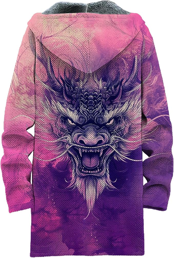 MARSVOVO Mens Cardigan Sweater Cool Graphic Lined Fleece Long Coat Zip With Pockets Fashion Coat Warm Fitted Jacket